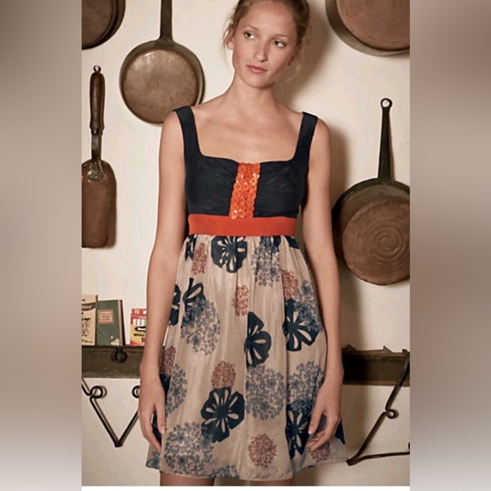 Anthropologie Bow & Arrow Silk Blend Dress Mini Sz 6 Button Blossom  side zip EC
